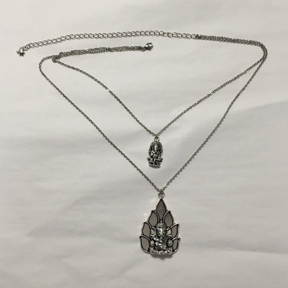“Lucky Ganesh” Silver Hindu Elephant God Handmade 2-Layer Adjustable Necklace - Picture 10 of 15